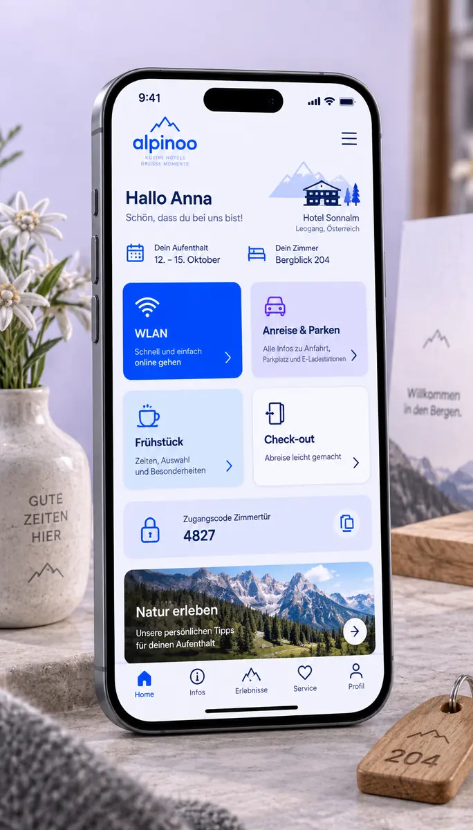 Digitale Gästemappe von alpinoo auf dem Smartphone eines Gastes