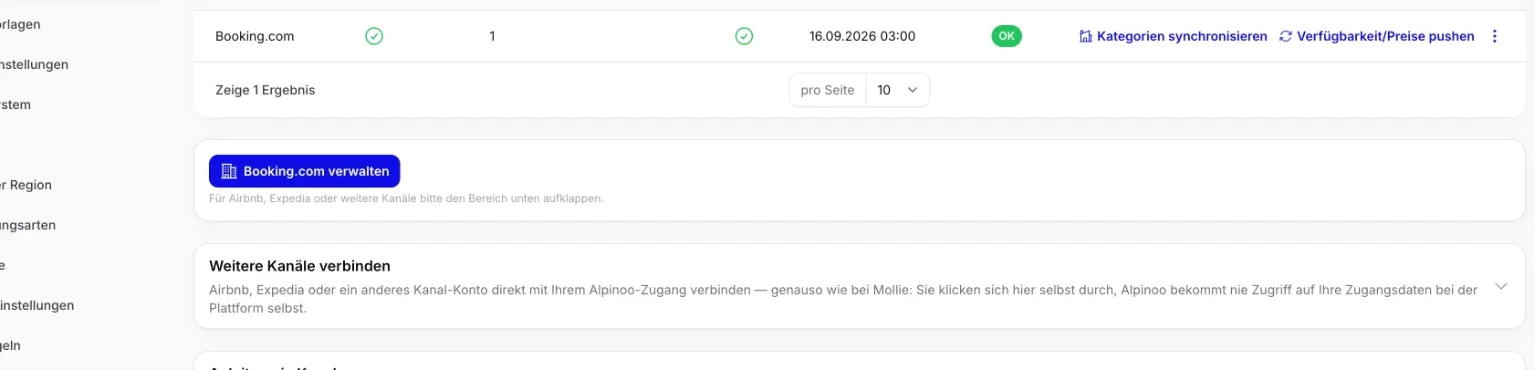 Weitere Kanäle im alpinoo Portal sicher verbinden