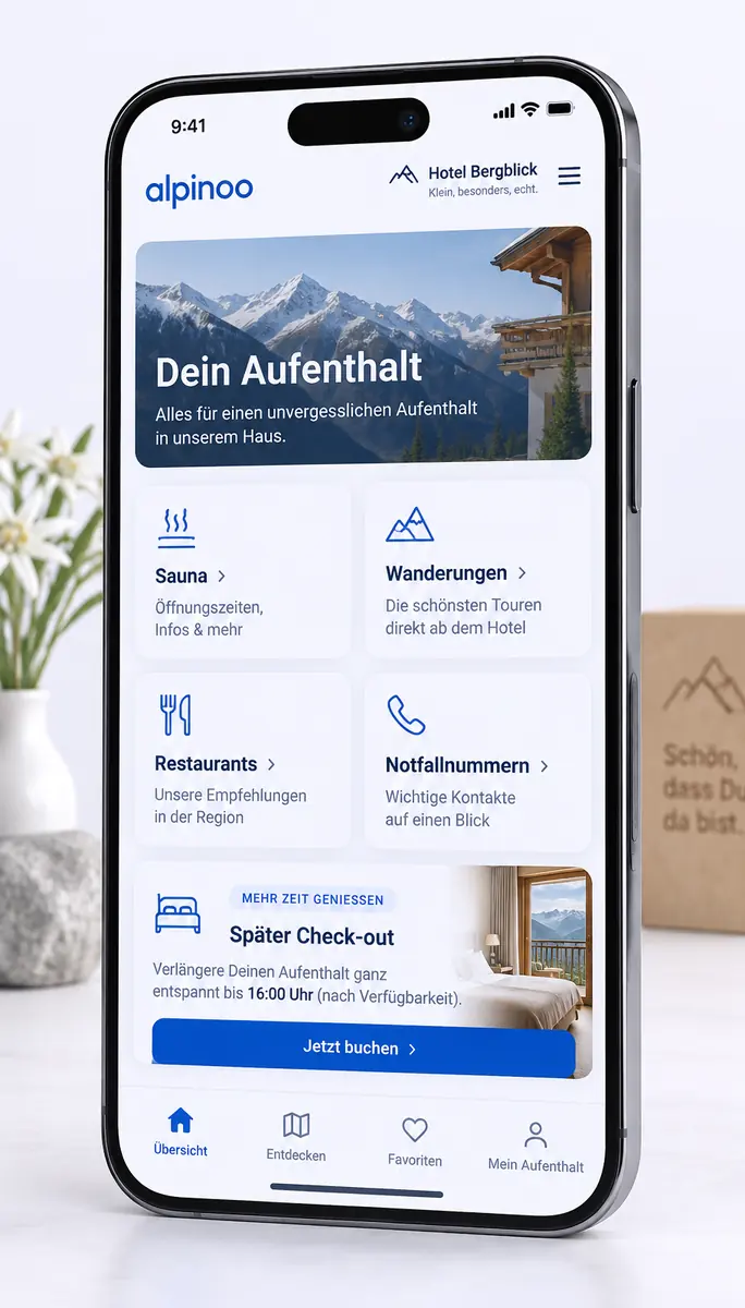 Inhalte und Zusatzleistungen in der digitalen Gästemappe von alpinoo
