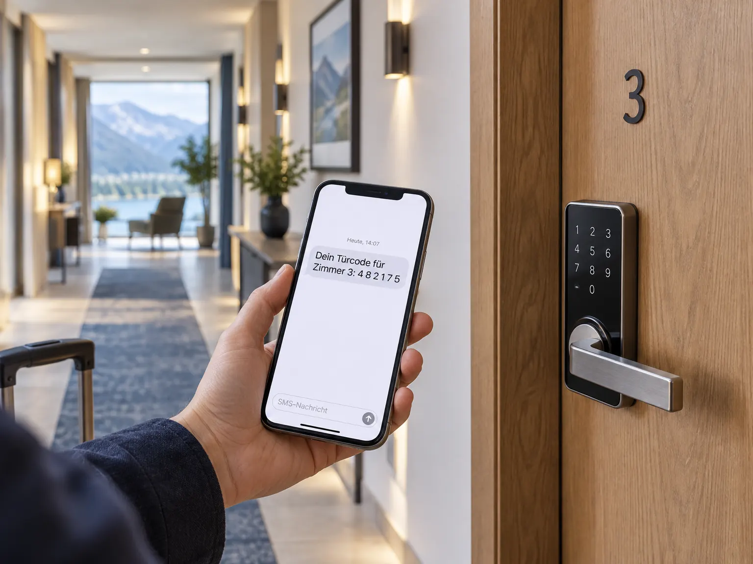 Gast erhält seinen Türcode per SMS für das Smart Lock an der Zimmertür